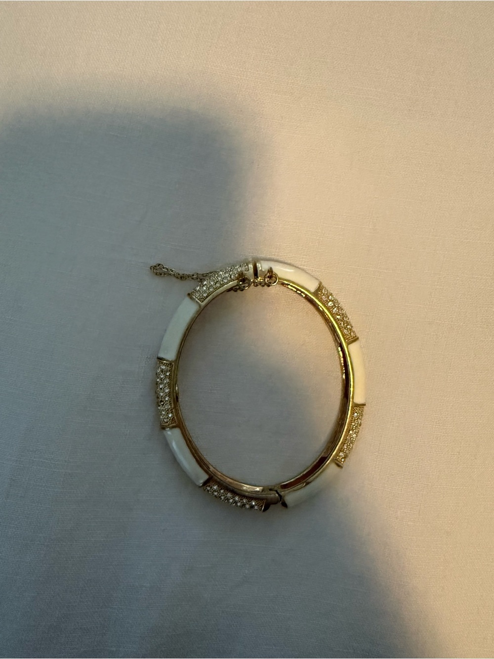 J. Crew Gold-Tone Bangle with White Enamel and Crystal Accents